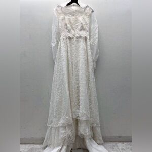 Vintage White Floral Lace Wedding Dress | Long Sleeves | Prairie | Cottagecore